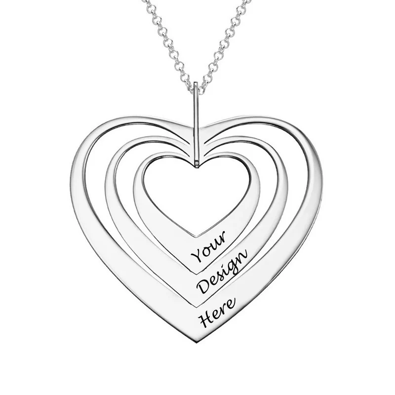 Collier Trois Coeurs X0085 en argent sterling 925 / cuivre pour femme gravure personnalisé avec prénom texte