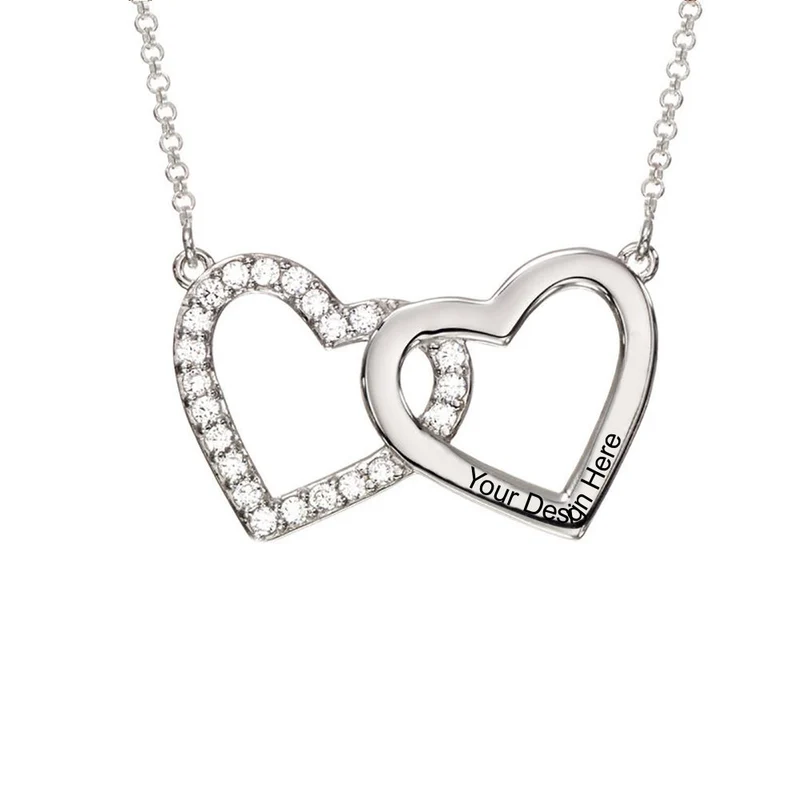 Collier Diamant Coeur Deux X0093 pour femme gravure personnalisé avec prénom texte
