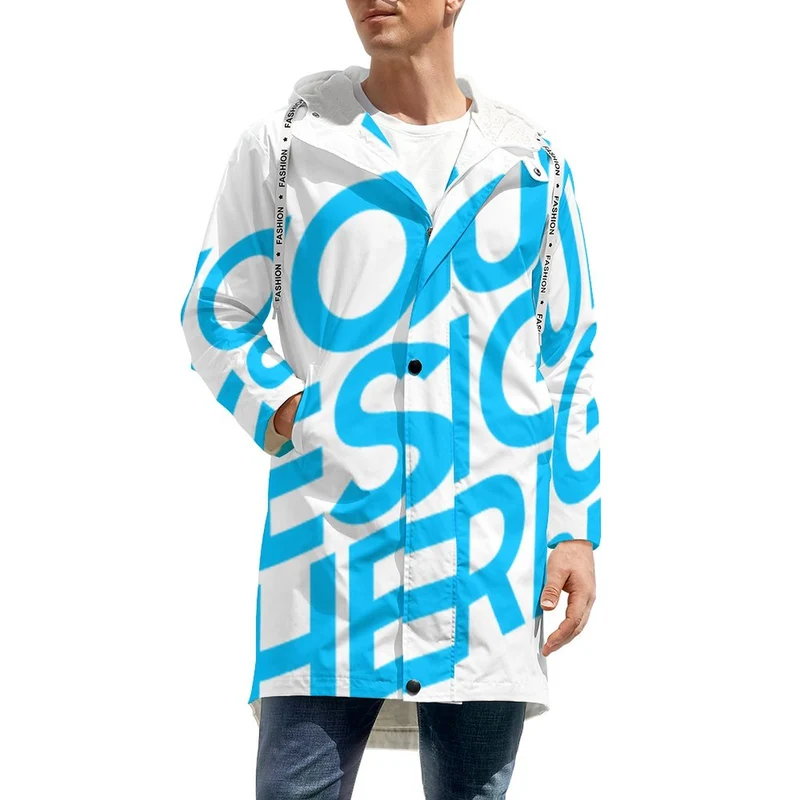 Impression d'image unique trench-coat long zippé grande taille homme A677 personnalisé avec photo logo motif texte