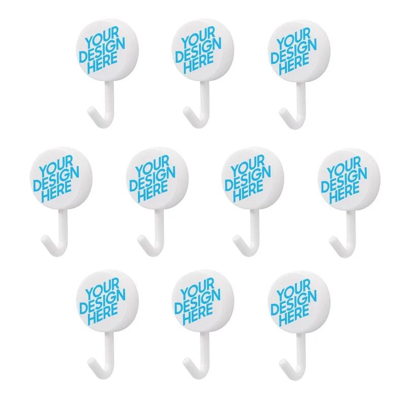 Crochet adhésif circulaire / Crochet rond moderne simple en plastique personnalisé avec photo image logo motif texte (10 images mêmes impression)
