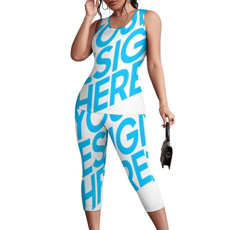 Impression d’image unique Débardeur Short Costume / Ensemble moulant deux pièces pour femme PTZ Personnalisé avec image et photo
