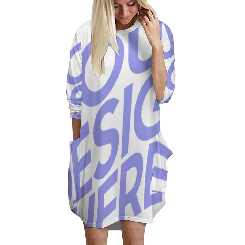 Robe ample à manches longues avec poches femme AKQ personnalisé avec photos motif et texte (impression d'image unique)