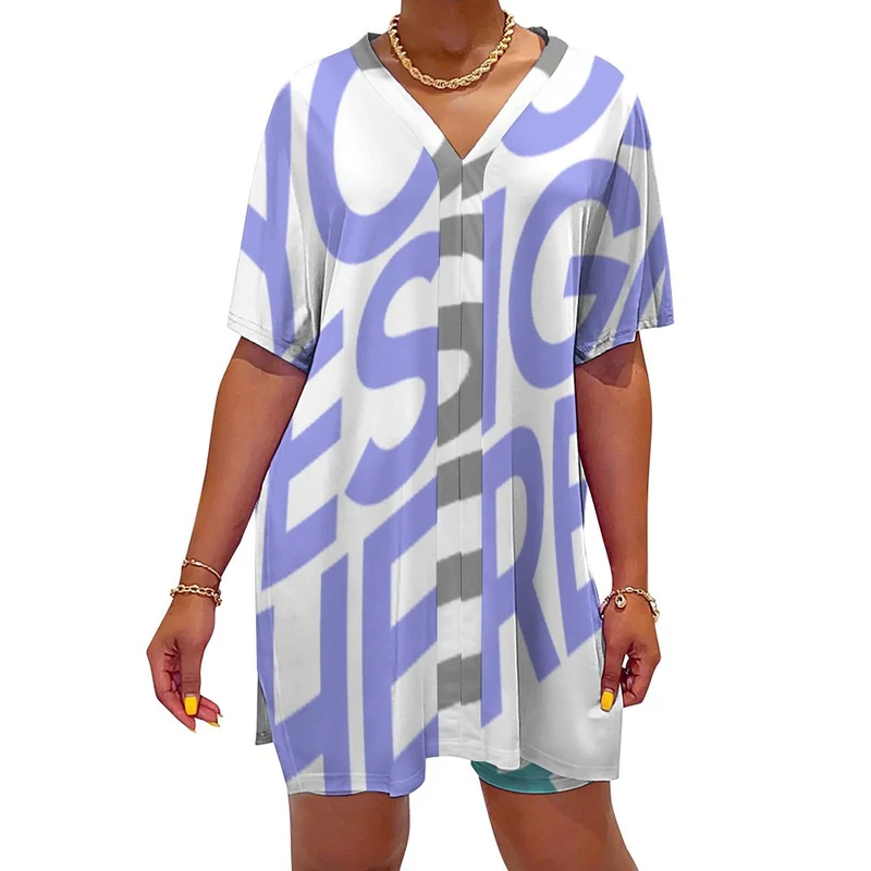 Impression des multi-images chemise à col v à manches femme dolman ensemble de deux pièces OTZ personnalisé avec votre Logo / Prénom