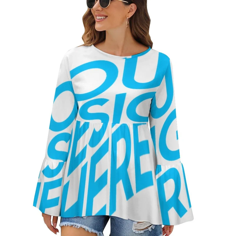 T-shirt tee shirt manches longues grande taille femme ample chic PL personnalisé avec motif image logo texte (impression d'image unique)