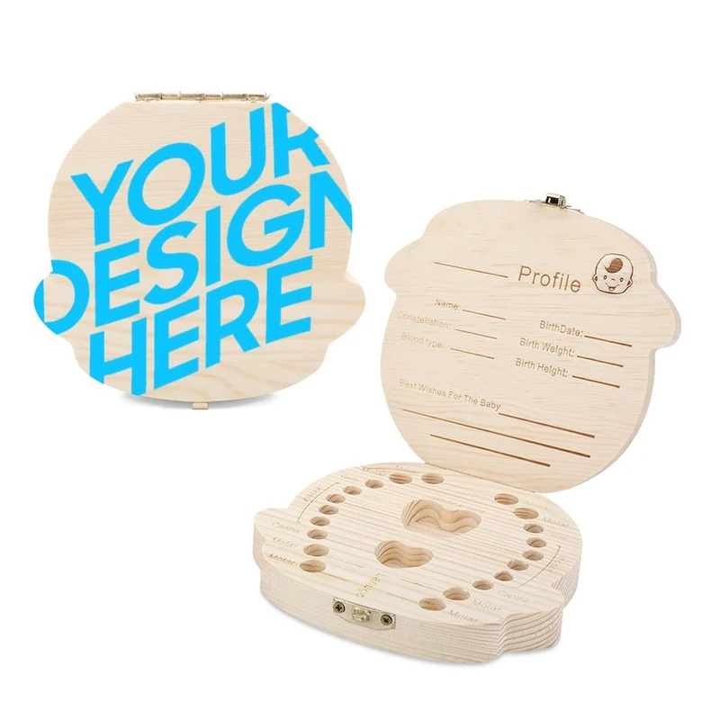 Boîte à dents de lait en bois personnalisé avec photo motif logo texte prénom