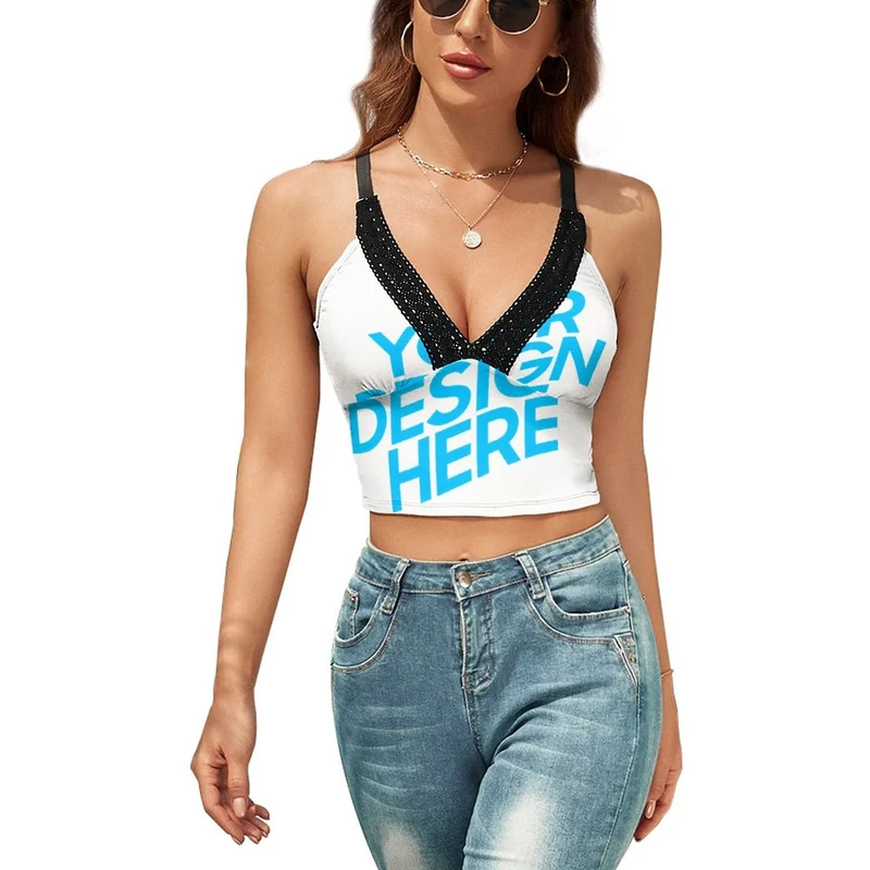 Crop Top Débardeurs Soutien-gorge Camisole à Col en V Dentelle Décontracté Femme NZ113 personnalisé avec photo logo texte motif