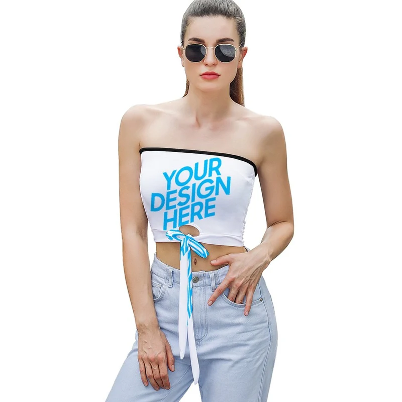 Bustier top crop top sans bretelles femme élégant Y04 personnalisé avec photo logo motif texte