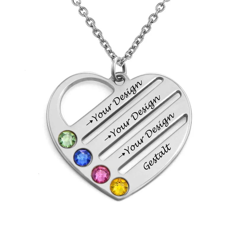Collier coeur en argent sterling 925 avec zircone cubique X0001 gravure personnalisé avec prénom texte