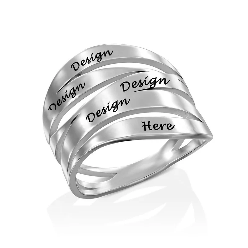 Bague / anneau "Heteromorphic" J0001 personnalisée avec prénoms lettres gravées au choix