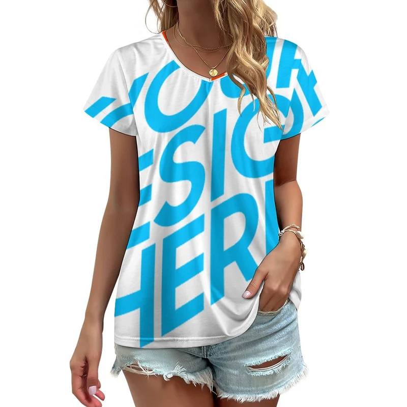 Impression d’image unique T-shirt original ample décontracté en col V grande taille femme dodu VT personnalisé avec photo logo texte motif