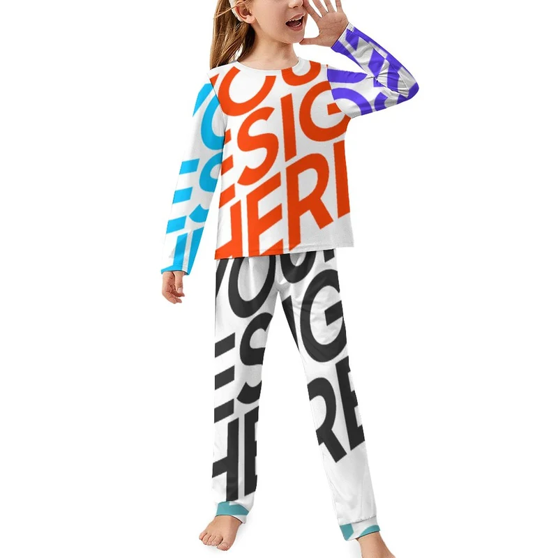 Pyjama chemise de nuit fille enfant deux pièce JTZ- personnalisé avec photo motif logo texte (impression des multi-images)