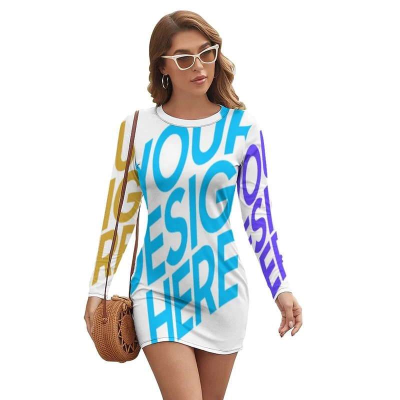 Robe élégante courte chic à manches longues femme JJ1207 personnalisée avec motif photo logo texte (Impression des multi-images)