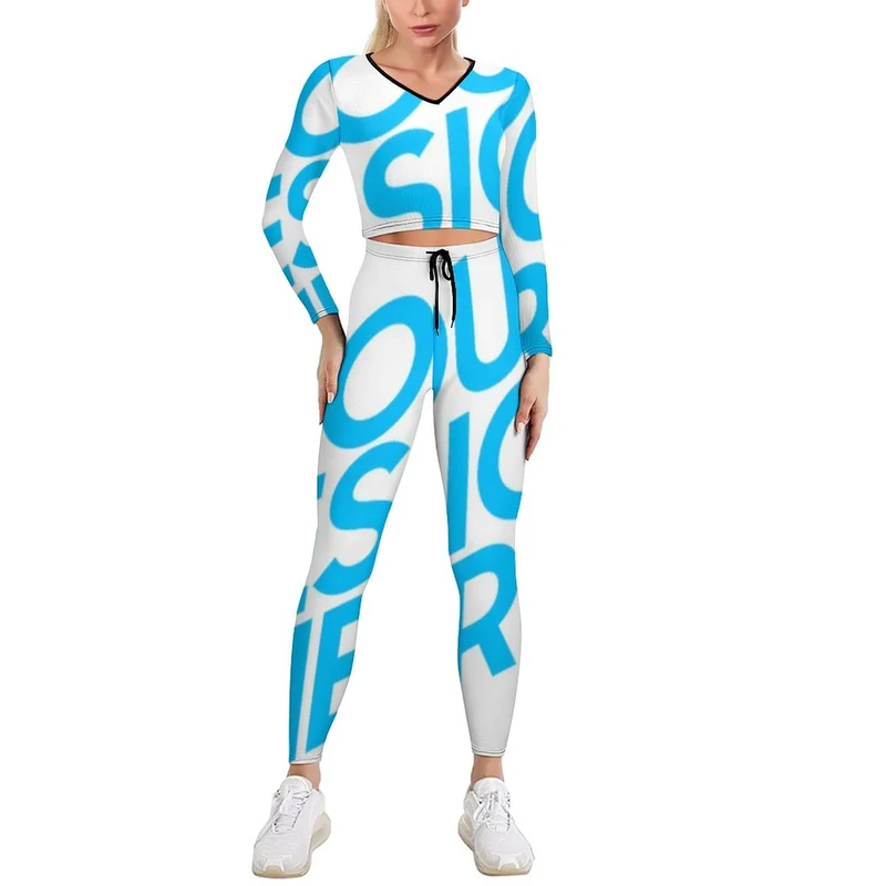 Ensemble tenue sport fitness sweat-shirt à col en V personnalisé avec photo et texte (impression d'image unique)