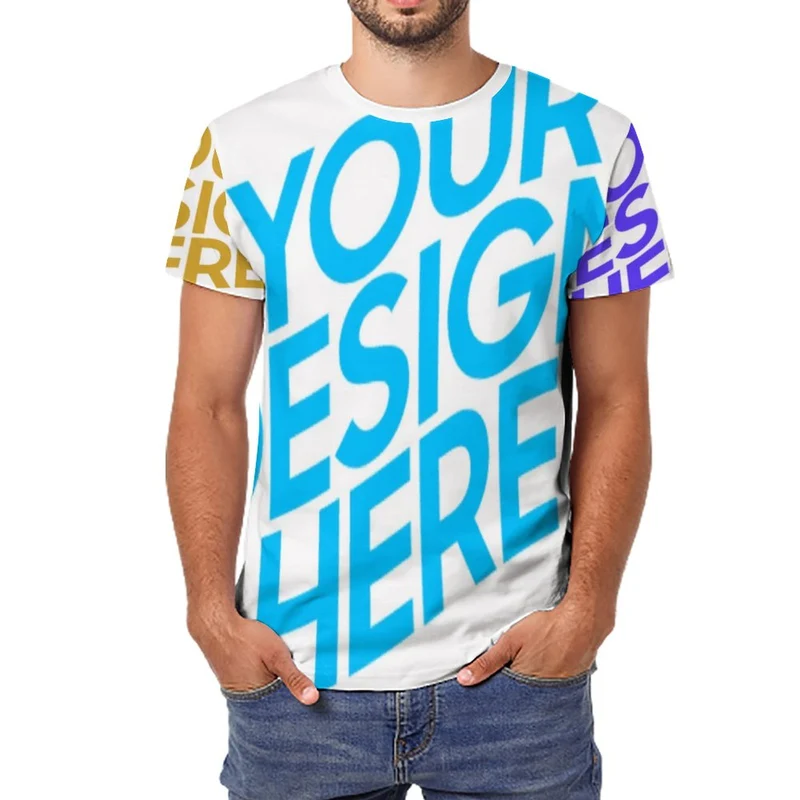 T-shirt tee shirt manches courtes en coton homme personnalisé avec photo texte motif (conception multi-images)