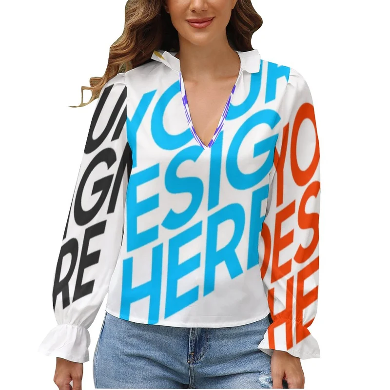 Chemise à manches bulles GS femme personnalisée avec logo et image (Conception multi-images)