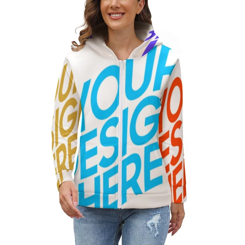 Impression des multi-images Sweat à Capuche en Peluche zippé Grande taille Femme BH1 personnalisé avec photo texte logo motif