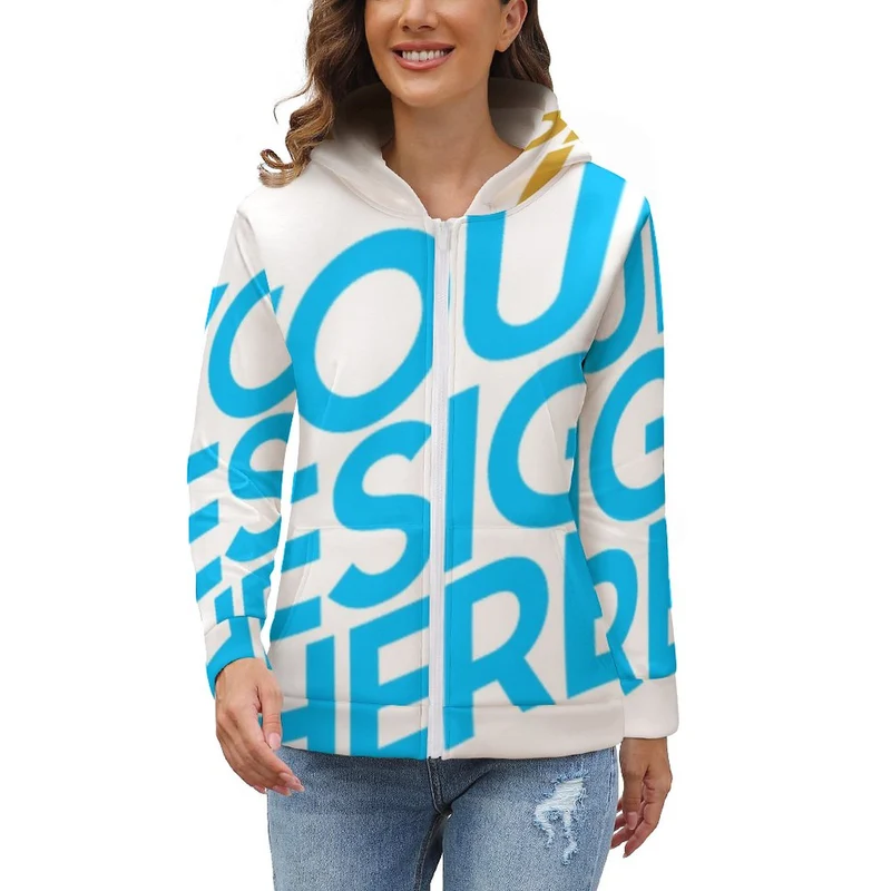 Impression d’image unique Pull Peluche fermeture éclaire zippé Grande taille femme BH1 personnalisé avec photo logo motif texte
