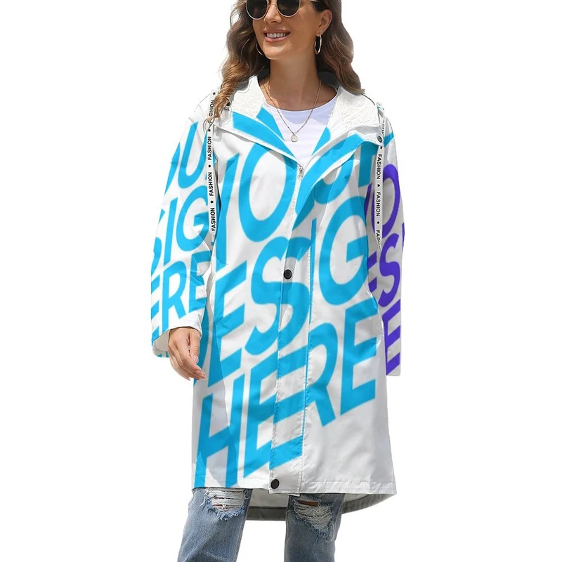 Impression des multi-images trench-coat polaire long grande taille femme A677 personnalisé avec image motif logo texte