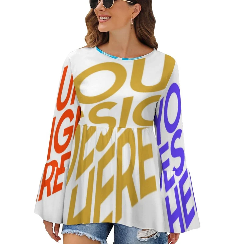 T-shirt manches longues PL femme grande taille personnalisé avec motif photo logo texte (impression des multi-images)
