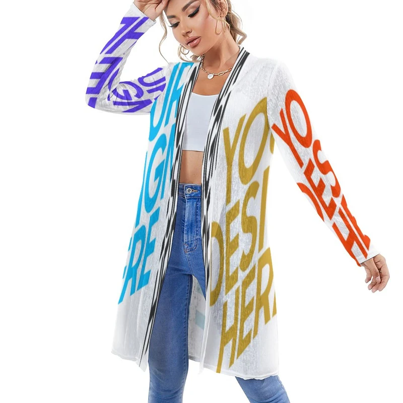 Cardigan Gilet mi-long Femme Chic NZ060 personnalisé avec photo logo motif texte (impression des multi-images)