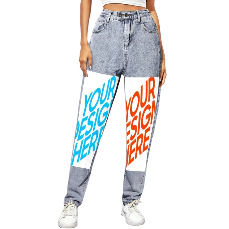 Impression des multi-images Jean sarouel taille haute 9037 personnalisé avec photo logo motif texte