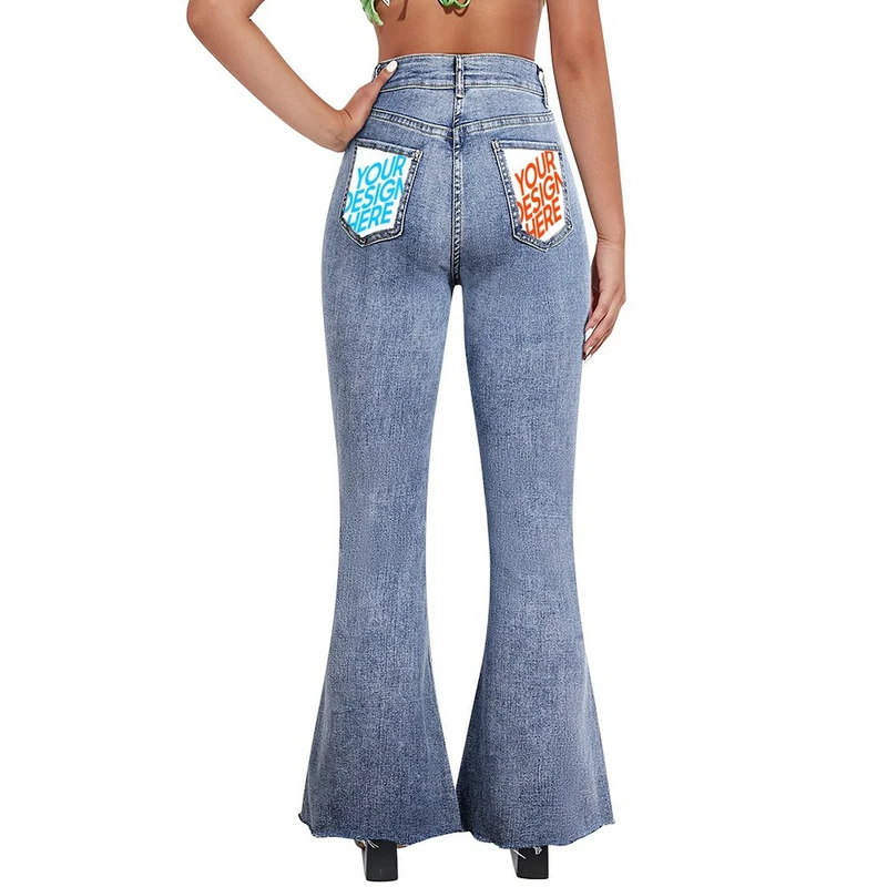Jean extensible évasé MC603 Personnalisé de poche avec des images et du texte (Conception multi-images)