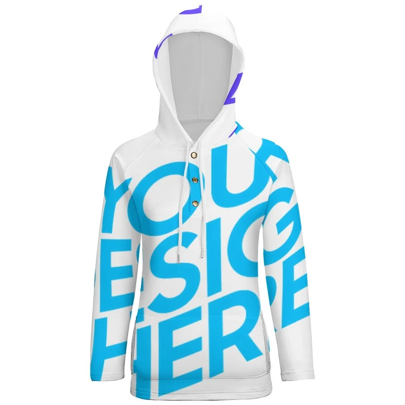 Sweat à capuche bouton Femme QH personnalisé avec photo logo et texte (Image unique)