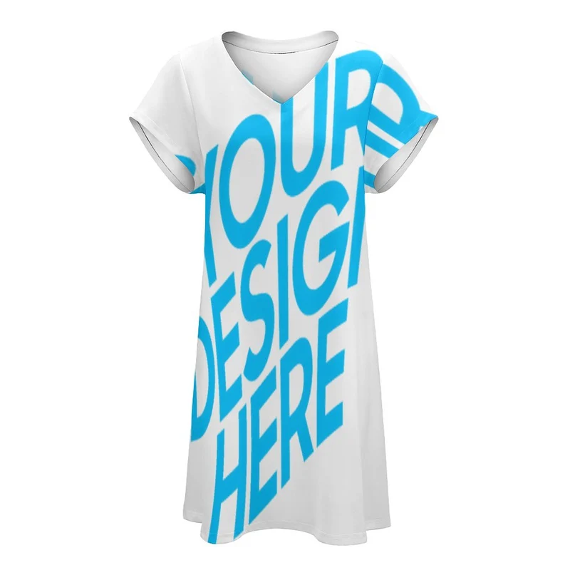 Robe t-shirt élégante robe à manches courtes femme longueur genou avec col en V NZ2202046 personnalisés avec photo logo ou texte