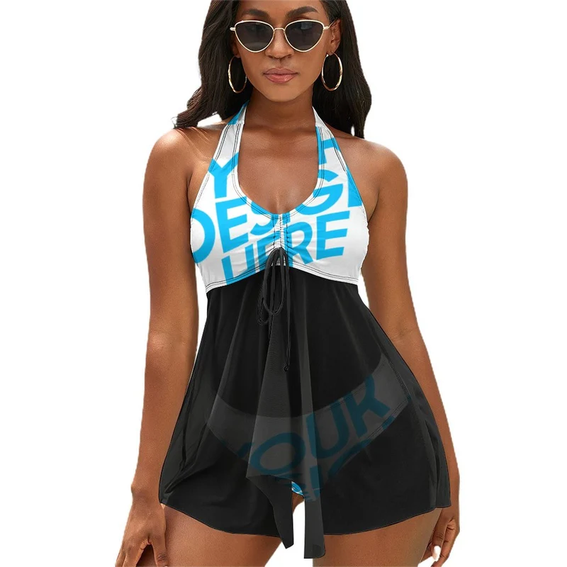 Bikini maillot de bain tankini QZ6081 femme avec jupe fendu personnalisé avec photo logo texte