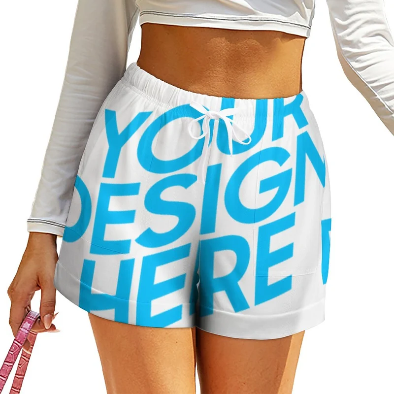 HP Short ample taille haute femme avec lacets personnalisé avec photo logo motif texte (Impression d'image unique)