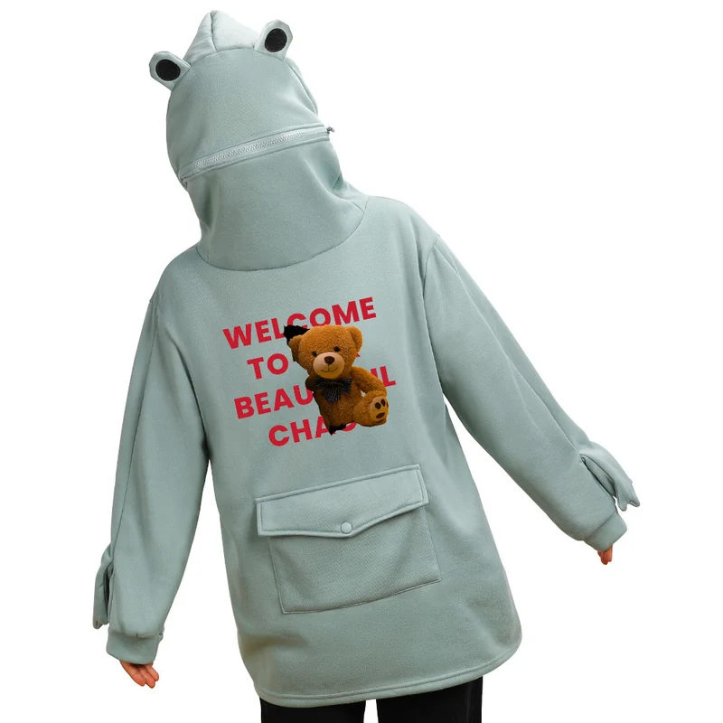 Pull Grenouille sweat à capuche personnalisé avec texte photo image logo (impression recto-verso)