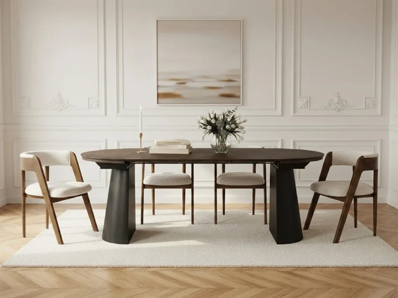 Table ronde extensible TARGA en bois – Ø 115 cm fermée - 85 cm ouverte – 2 rallonges intégrées
