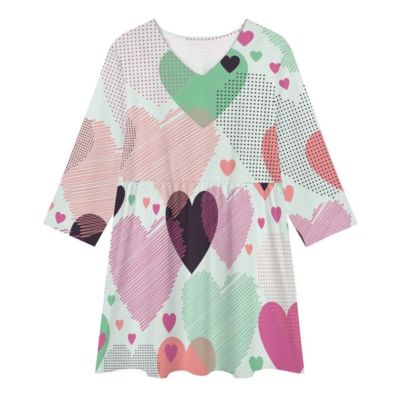 Robe Ample Col V Personnalisable | Tunique Manches Mi-Longues