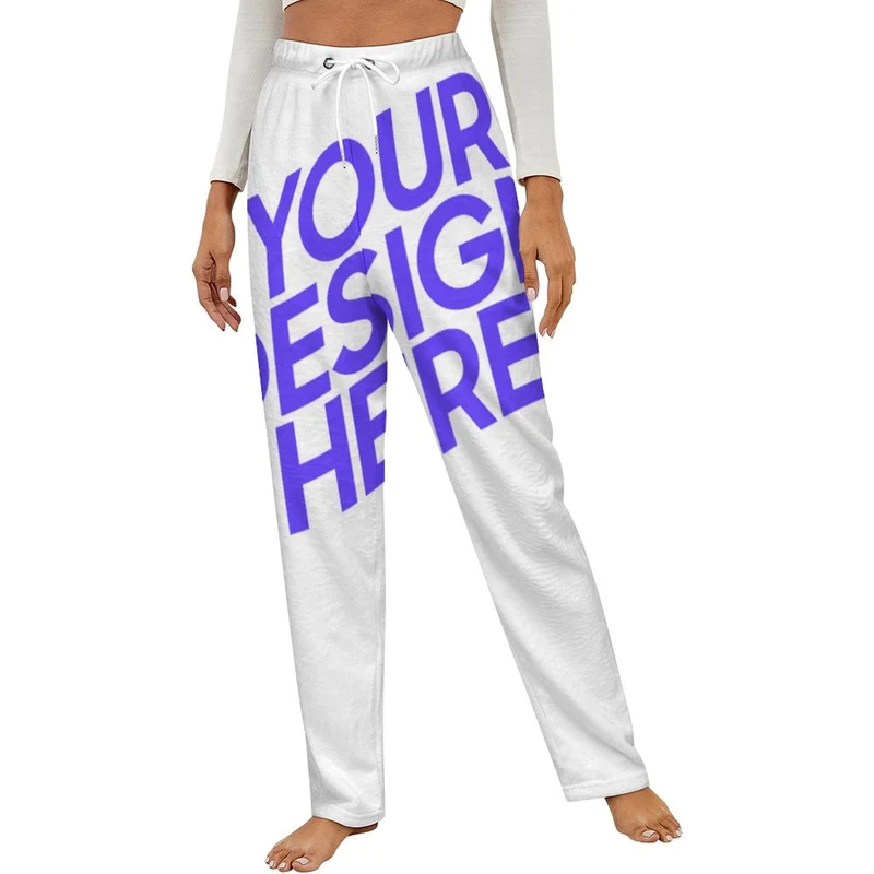 Pantalon de pyjama ample en peluche pour femme LM218 (motifs différents devant et derrière) personnalisé avec photo texte prénom