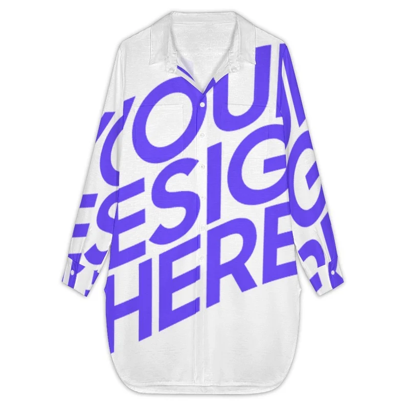 Robe chemise manches longues femme KCS personnalisé avec photo texte prénom