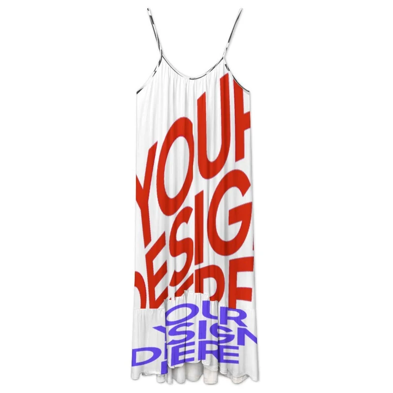 Robe midi femme fines bretelles D7Q personnalisée avec prénom motif texte (conception multi-images)