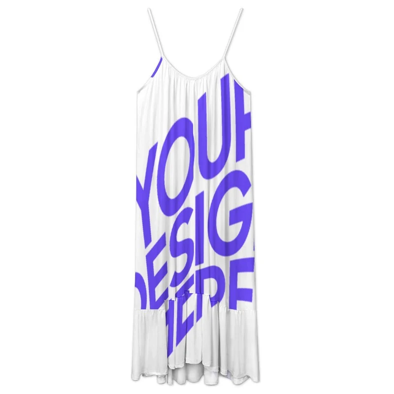 Robe midi femme D7Q à fines bretelles personnalisé avec photo texte prénom (conception une image)