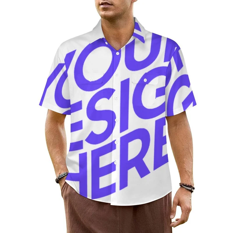 Chemise homme revers manches courtes LM056 avec double poches à rabat personnalisé avec photo texte prénom