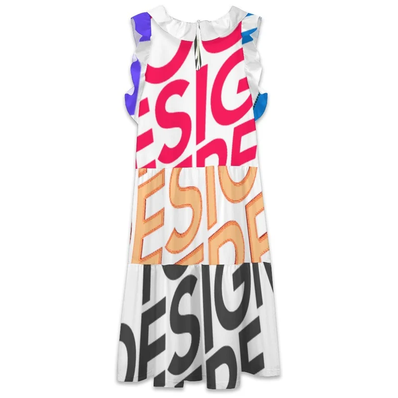 Robe taille haute col poupée volantée F11Q personnalisée avec prénom motif texte (conception multi-images)