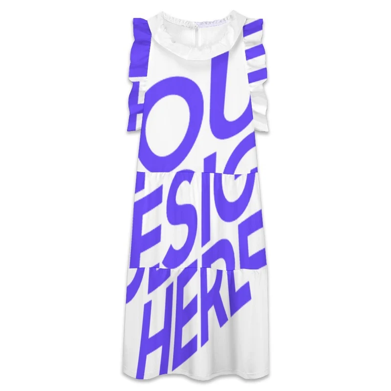 Robe trapèze col poupée femme F11Q avec design 2 en 1 et bord volant personnalisé avec photo texte prénom (conception une image)