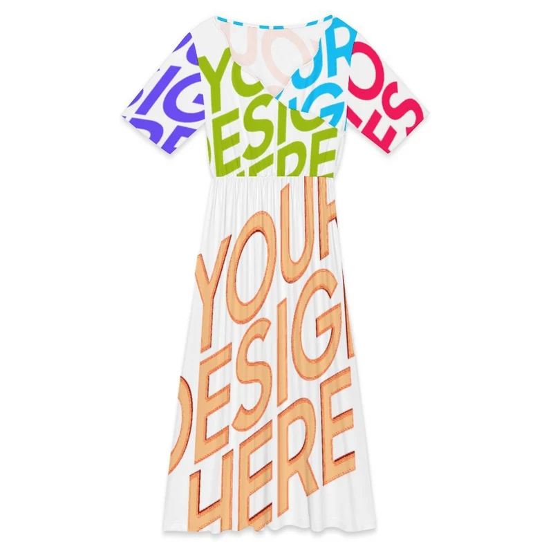 Robe midi col pétale décolleté V pour femme F31Q personnalisée avec prénom motif texte (conception multi-images)