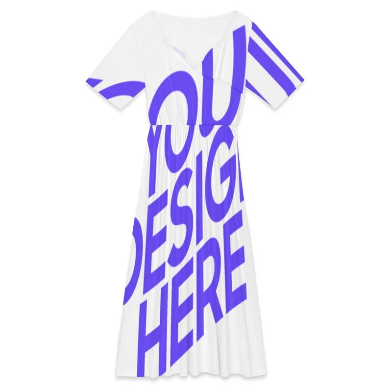 Robe midi femme taille haute col pétale F31Q personnalisé avec photo texte prénom (conception une image)