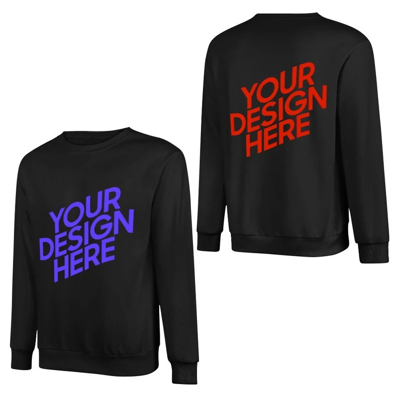 100% coton imprimé devant et dos unisexe sweat-shirt à manches longues hommes femmes différentes couleurs pull-shirt personnalisé avec photo texte prénom