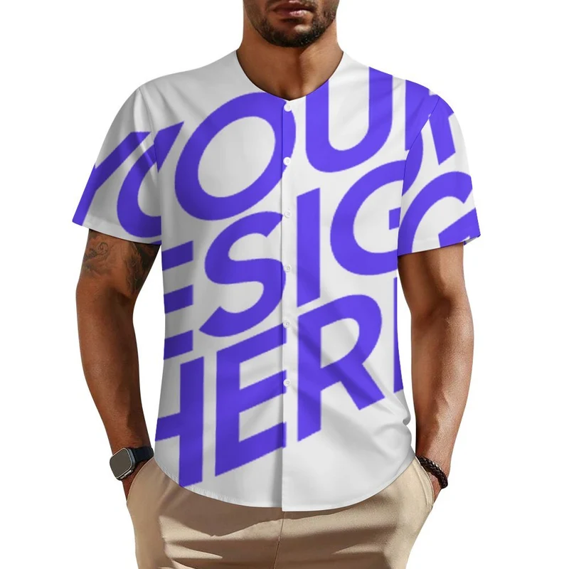 Chemise homme manches courtes LM018 coupe ras du cou personnalisé avec photo texte prénom (conception une image)