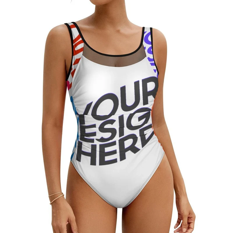 2024 NOUVEAU maillot de bain pour femme SDS2006 monokini une pièce maillot de bain en tissu maille transparente personnalisée avec prénom motif texte (conception multi-images)