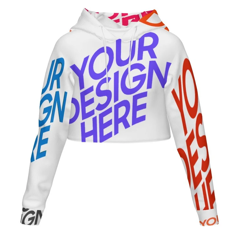 Sweat à capuche style court pour femme MSYX327 personnalisée avec prénom motif texte (conception multi-images)