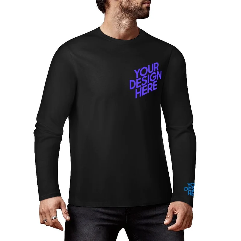 Pull pour homme 100 % coton imprimé sur la poitrine et les poignets chemise à manches longues de différentes couleurs personnalisée avec prénom motif texte