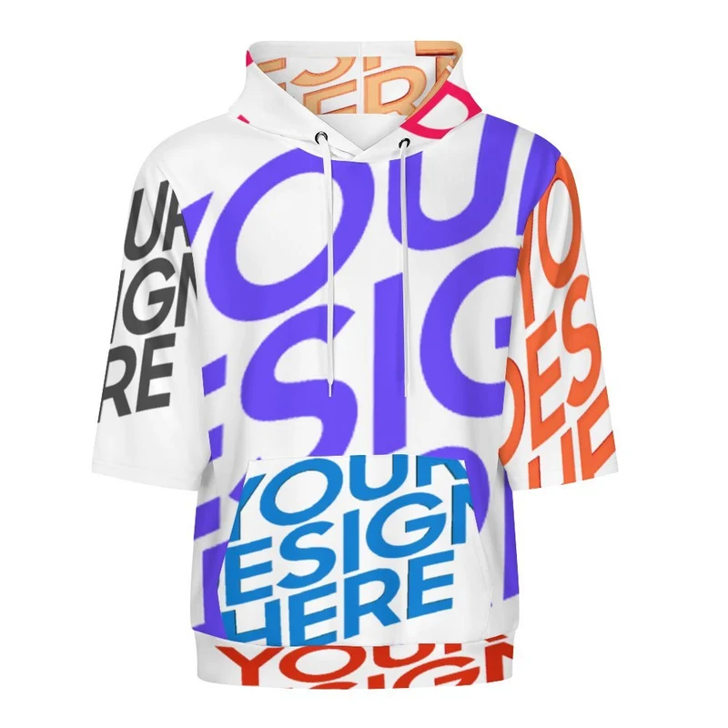 Sweat à capuche pour homme et femme LM033 demi-manches design multi-images en tissu de santé (également appelée couche d'air) personnalisée avec prénom motif texte
