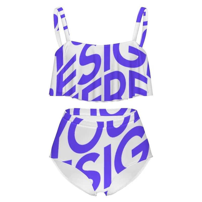 Maillots de bain pour femmes MSYX464 Maillots de bain deux pièces Haut à volants avec bas taille haute Ensemble de bikini personnalisé avec photo texte prénom