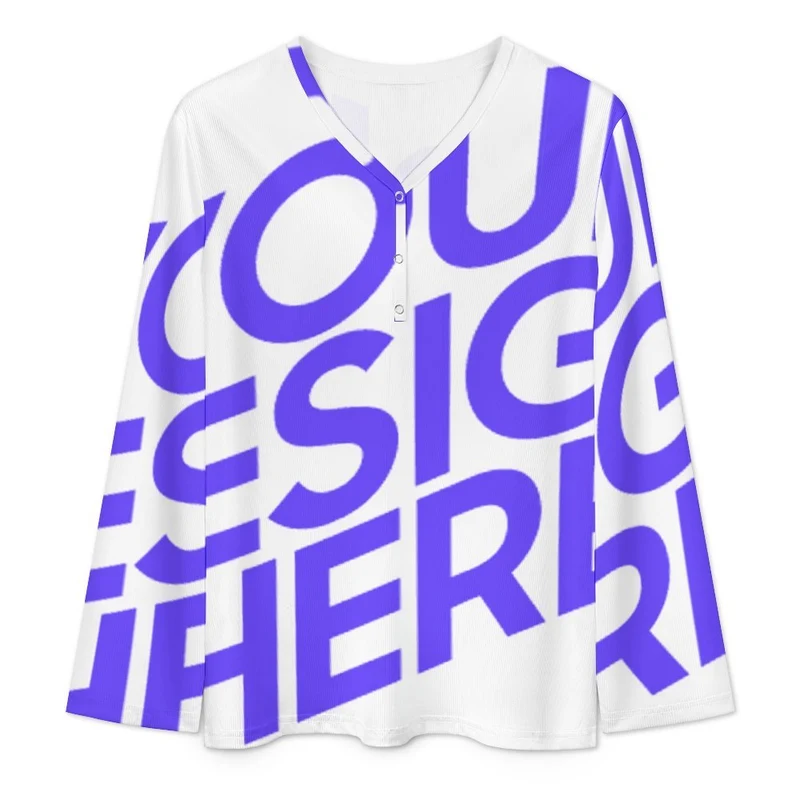 T-shirt à manches longues et col en V pour femmes A38L hauts amples et décontractés chemisier personnalisé avec photo texte prénom (conception une image)